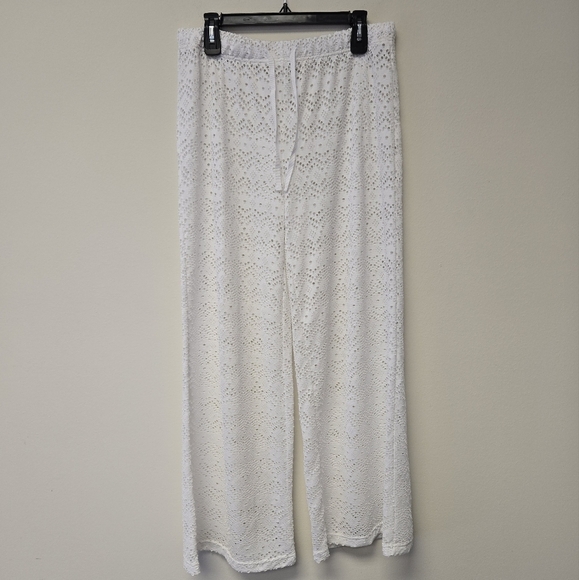 O'rageous Lace Sheer Wide Leg Swim Cover Up Pants White L - Picture 2 of 7